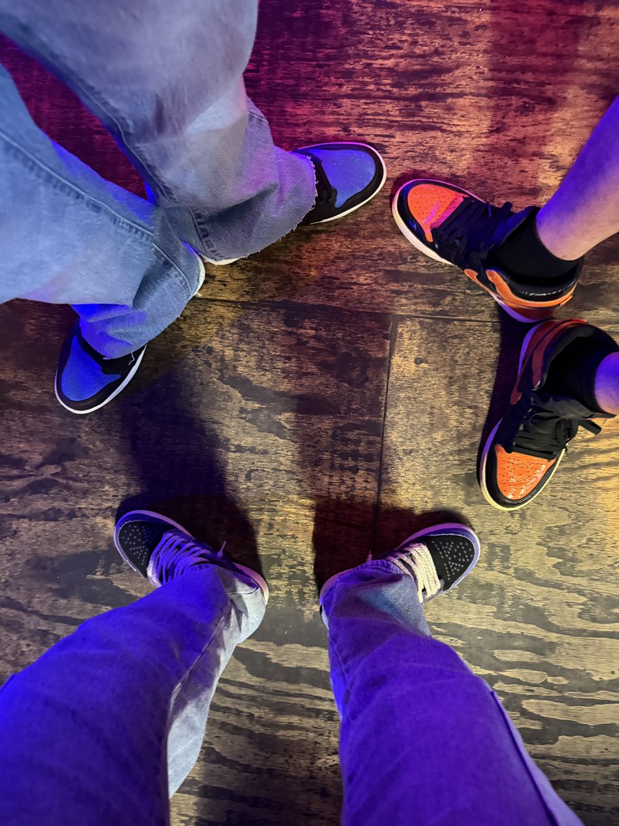 Me: can I take a sneaker pic 
Cuz: ima stand like this .. 🫠😂

1’s 💜💙🧡