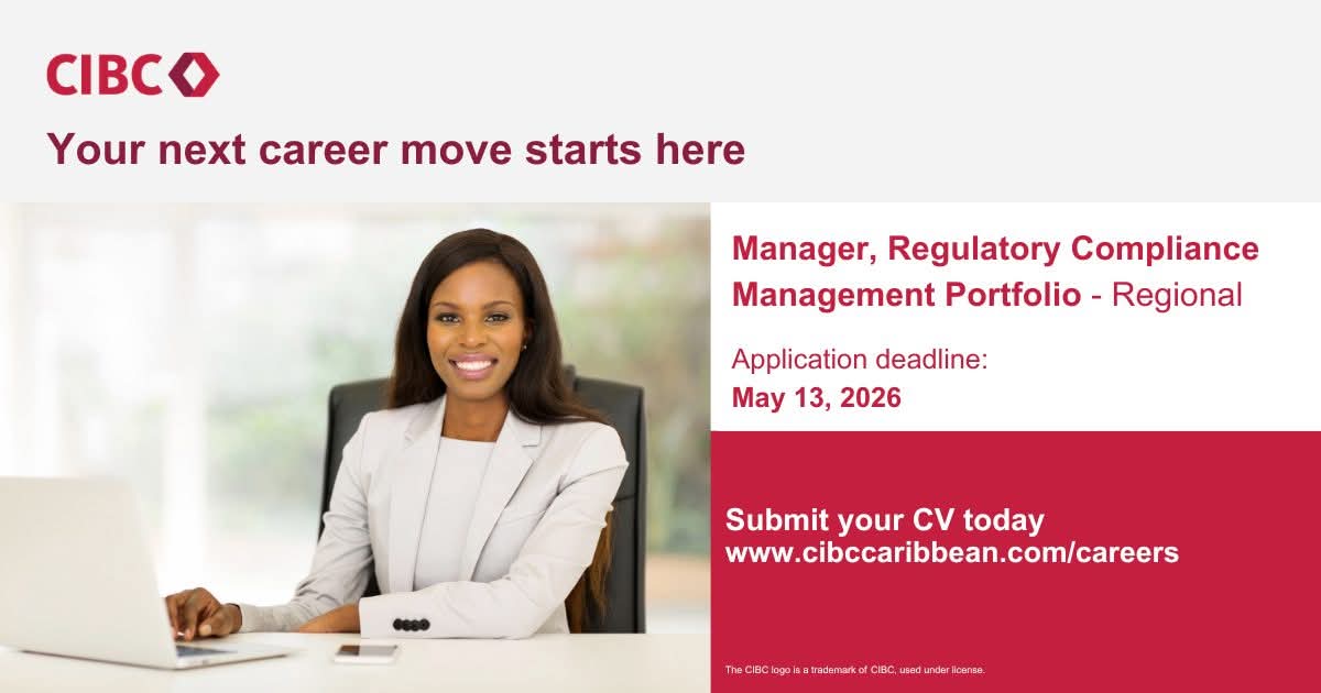 needajobjamaica's tweet image. Submit your detailed resume by May 13, 2026 to ow.ly/bIg750Fs2n5

CIBC Caribbean thanks all applicants for their interest, however only those under consideration will be contacted.

#careerdevelopment #cibccaribbean #opportunity