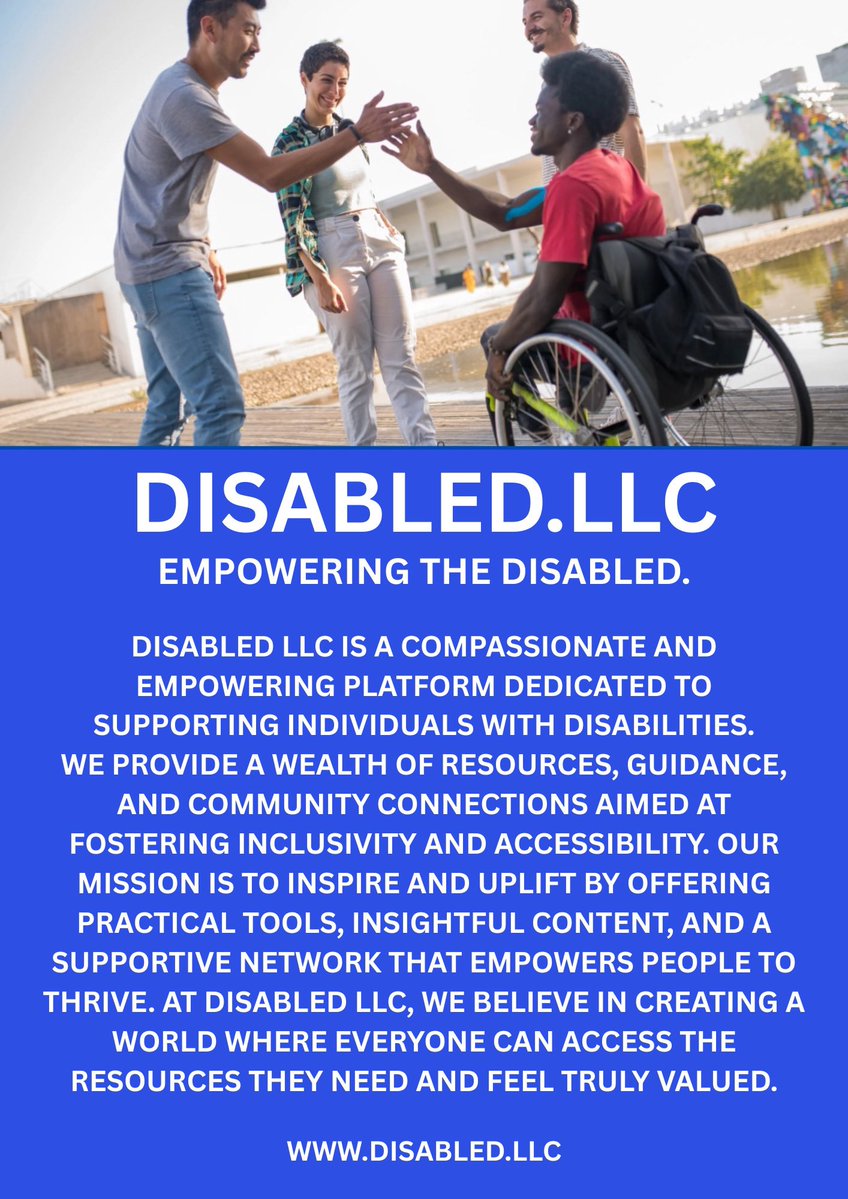 disabled_llc's tweet image. 🎙️PRE DIABETES ♿️
 Disabled LLC is a dedicated platform focused on empowering individuals with disabilities. We offer a range of resources, guidance, and community support to foster inclusivity and accessibility.
#disabled #blogger