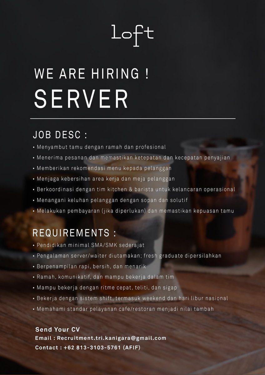 setobeli__'s tweet photo. Tempat kerjaku lagi expand dan open loker Surabaya untuk posisi full time Barista, Server, dan Bakery Helper untuk area Surabaya Barat yaaa, boleh DM kalau tertarik 🫶🏻 https://t.co/0kuyPLEzX5
