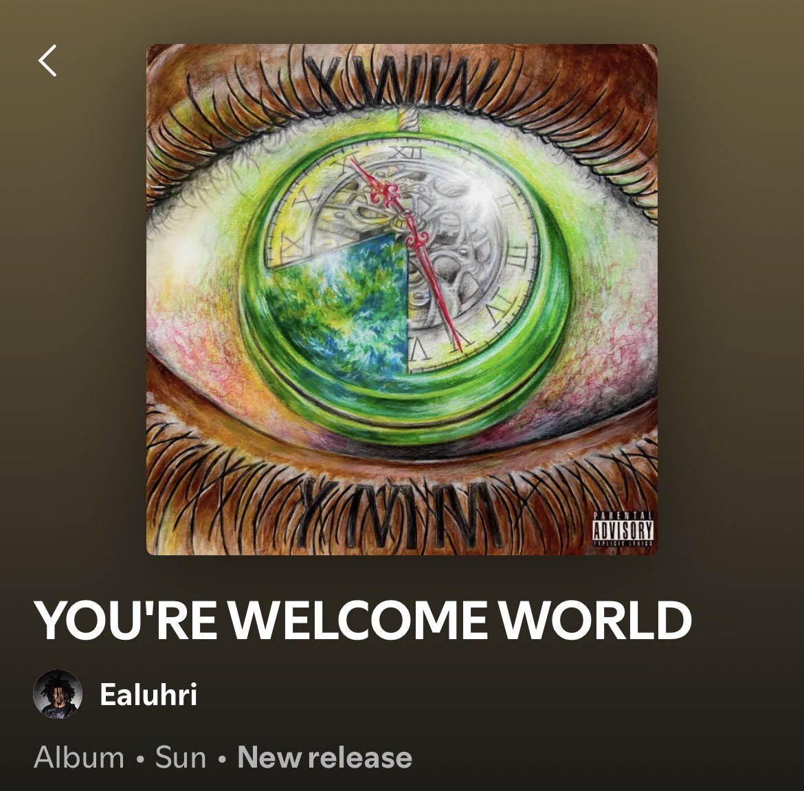 FittsBryce's tweet photo. Ealuhri’s new album YOU’RE WELCOME WORLD is a true dive into his mind

From the fun video game inspired soundscape in the beat selection to his aggressive and bouncy flow— this is certainly a unique body of work

Subject matter about the streets w an uplifting tone

Quality album https://t.co/tnUusOSr5x