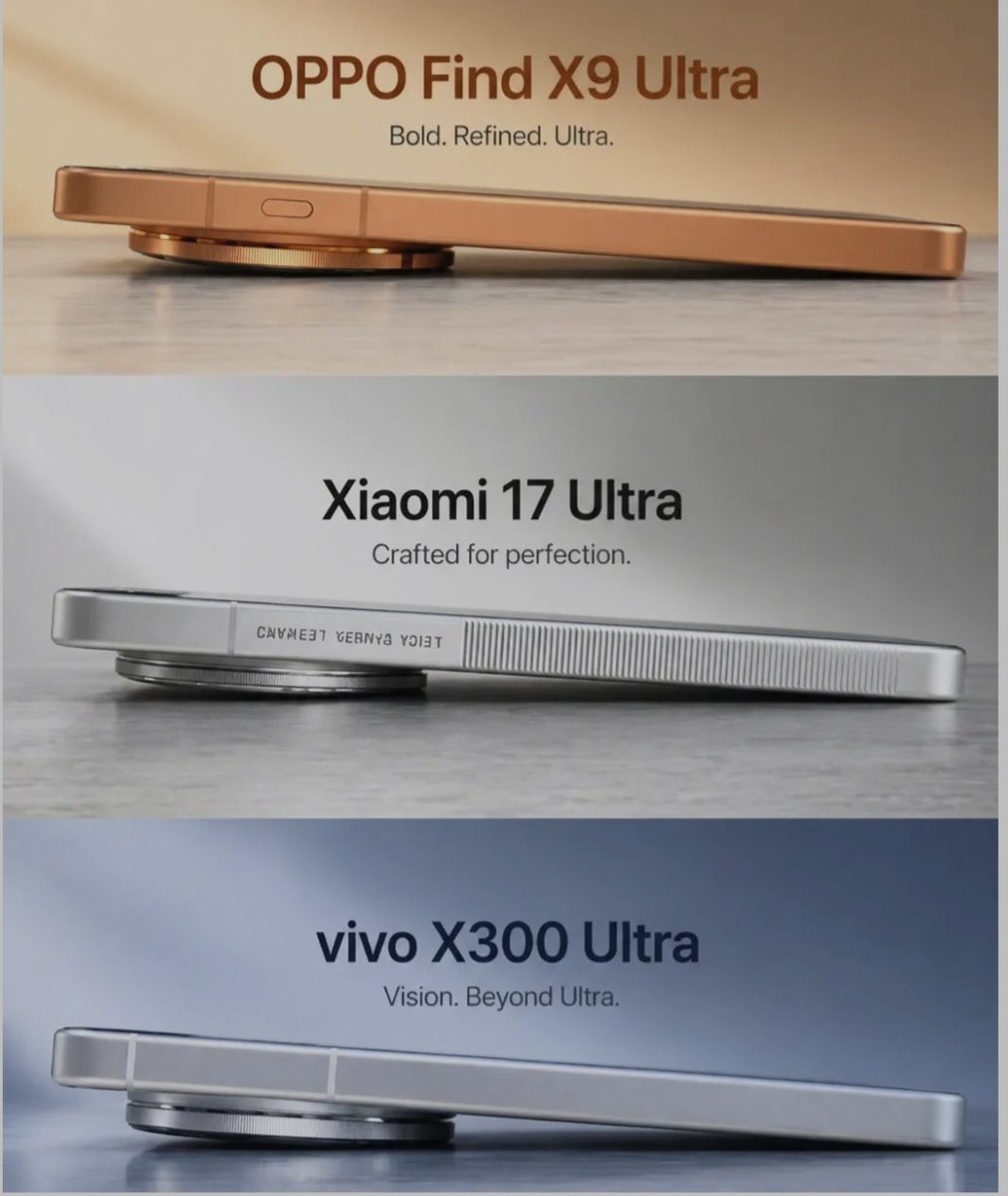 ayansonunigam's tweet image. OPPO Find X9 Ultra 🆚 Xiaomi 17 Ultra 🆚 vivo X300 Ultra 

Camera bump Comparison 👇 
#OPPO #vivo #Xiaomi