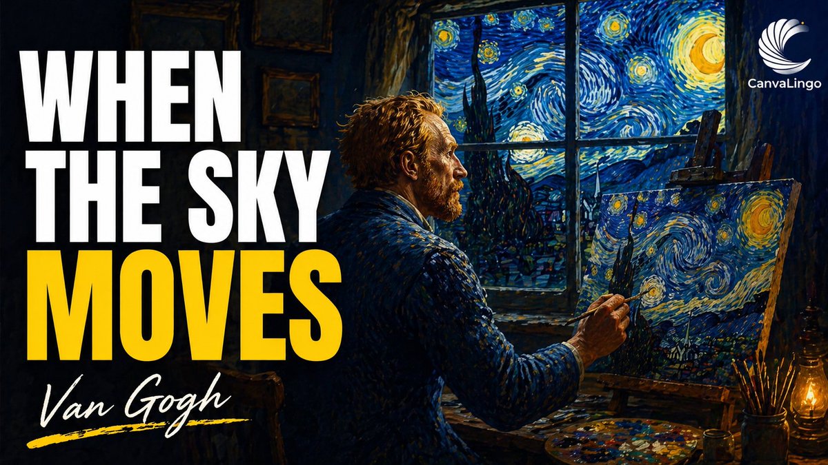CanvaLingo's tweet photo. New video on CanvaLingo 🌙✨
Practice your English listening with Van Gogh’s The Starry Night — a story about a moving sky, glowing stars, and the emotion behind one of the most famous paintings in the world.
Watch it here 👇
https://t.co/VMvCIePe37 https://t.co/3EobjxmgXZ
