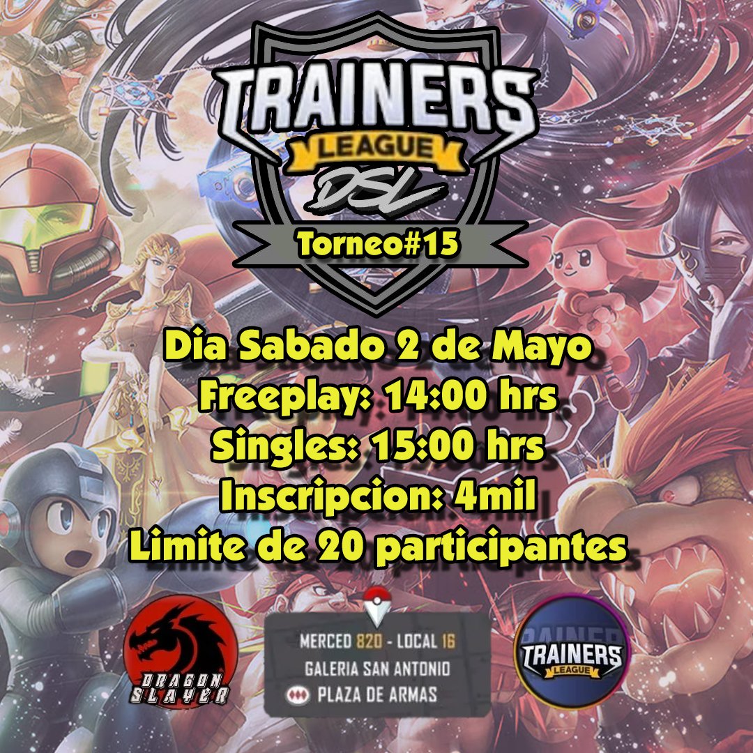 4Dragon_Slayer's tweet photo. El DSL Trainers League series de Smash Bros Ultimate numero 15 se actualiza de horario por cambios en el local de Trainers:     
Freeplay: 14:00     
Singles: 15:00     
Solicitamos aporte de consola con adaptador Gamecube, nos hablan por interno o en respuesta a este post. https://t.co/DUVz0nsXYr
