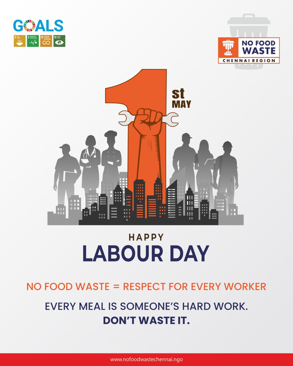 nfwchennai's tweet image. Happy Labour Day

 NO FOOD WASTE = RESPECT FOR EVERY WORKER

Every meal is someone’s hard work.
 Don’t waste it.

🌍 Let’s value food. Let’s value people.

🤝 Support the cause:
🔗 nofoodwastechennai.ngo

#nofoodwaste #nfwchennai #ZeroHunger #pattinniillachennai #ZerofoodWaste