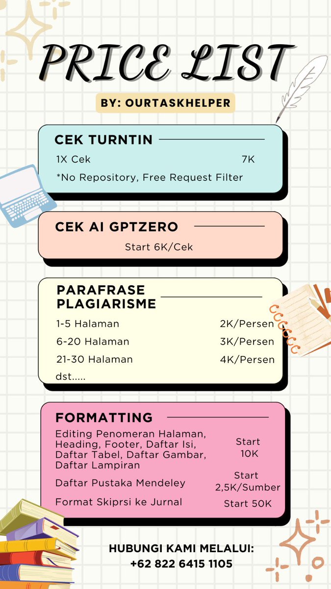 cekdanparafase's tweet photo. haloo guys kami open jasa :
✅️ cek ai dan cek turnitin (no repository langsung dari official/web resminya)
✅️ parafrase turunin turnitin
✅️ rapihin file (daftar isi otomatis, dapus, halaman, mendeley dll), pembuatan jurnal
order bisa via wa di bio yaa, file dijamin aman🤩👍 https://t.co/ixPJnykLQf