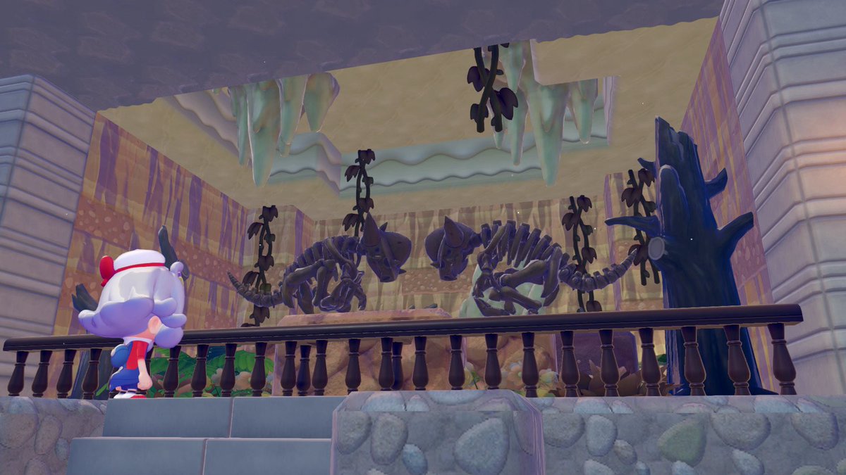 UYU_o0's tweet image. まっさらタウンの洞窟を活かして、海の洞窟博物館を作りました！
海外の方のアイディアを参考にした化石の展示🦖特にオリジナルのプラネタリウムと本棚の通路がお気に入り🪐📕
（制作期間:2026.4.25-5.1）

#ぽこあポケモン  
#pokopia 
#museum