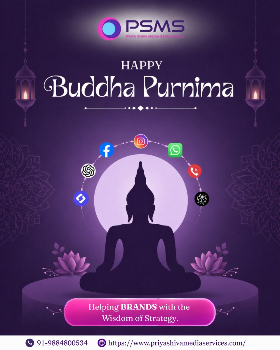 PSMS_LLP's tweet photo. Happy Buddha Purnima 🙏🌸
Helping Brands with the Wisdom of Strategy.

Hire Us👇
📞 98848 00534
🌐 https://t.co/f6Ro2Orani

#BuddhaPurnima #psms #brandingagency https://t.co/fE9adLnpwv