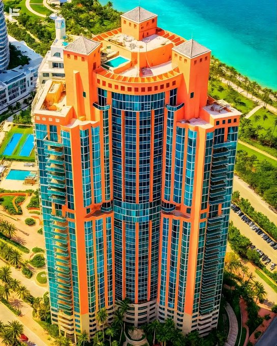 Alok1994s's tweet photo. Portofino Tower, a residential condominium skyscraper in the South of Fifth (SoFi) neighborhood of Miami Beach, Florida.  Miami - Florida - USA https://t.co/hBgF2kkKZo