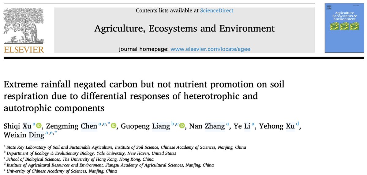 Liang_Guopeng's tweet image. Excited to share our new collaborative paper now out in Agriculture, Ecosystems and Environment.
#soil #carbon #rainfall #nutrient #croplands
sciencedirect.com/science/articl…