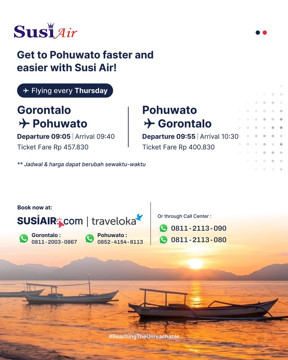 susiair's tweet photo. Fly with Susi Air and get closer to your destination.
More than that, we connect various regions through pioneer and regular routes, reaching the unreachable✈️
#FlyWithSusiAir #ReachingTheUnreachable #SampaiUjungSeluruhIndonesia #SusiAir https://t.co/fKdfljFOz0