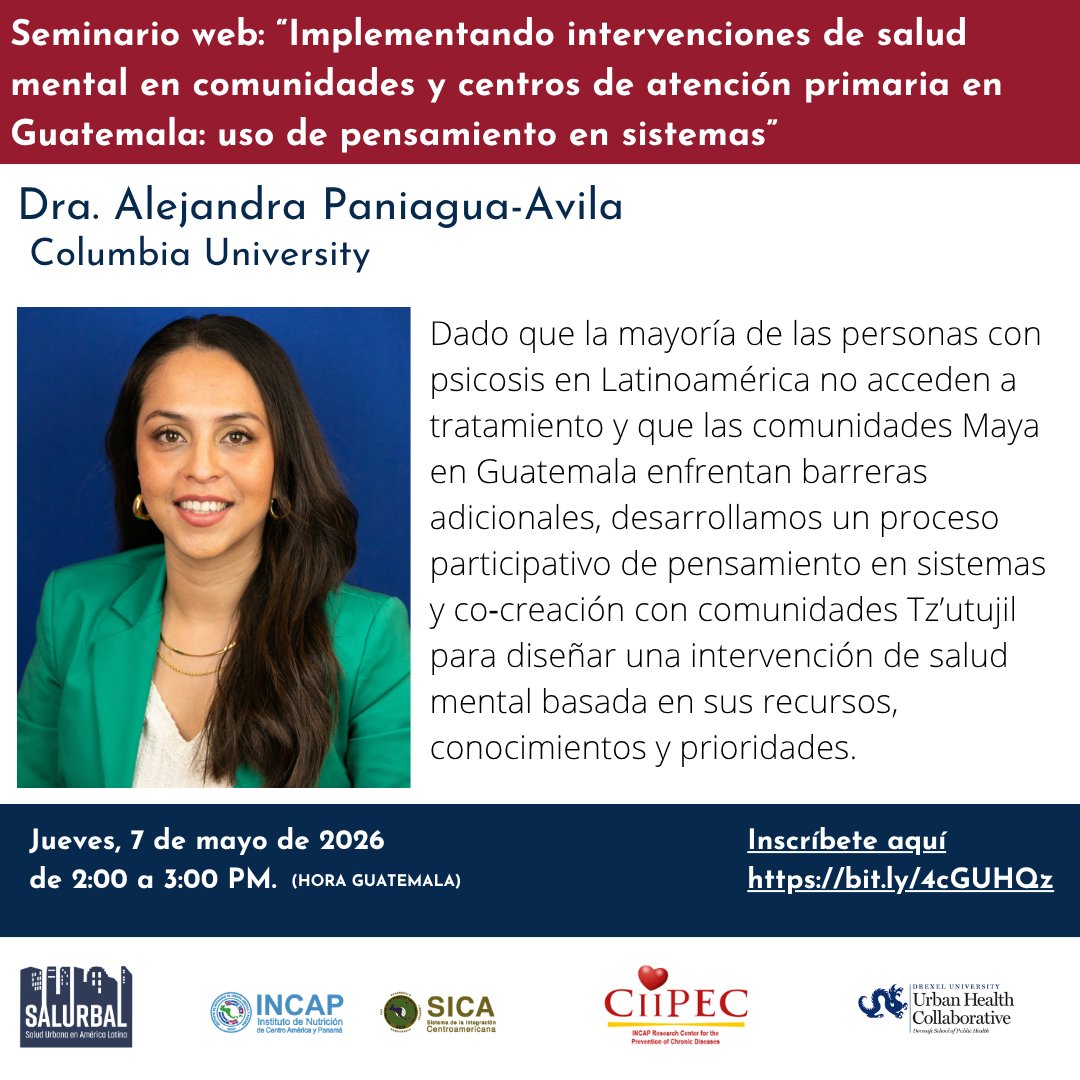 INCAP_NUTRICION's tweet photo. Salud mental en comunidades 🧠🌱

Seminario web sobre intervenciones en atención primaria y pensamiento en sistemas.

🗓️ 7 mayo
⏰ 2:00 pm (GT)
🔗 https://t.co/KCm9C4ROcn

#INCAP #INCAPnutricion #SaludMental #Webinar https://t.co/Ag5PenqBxv