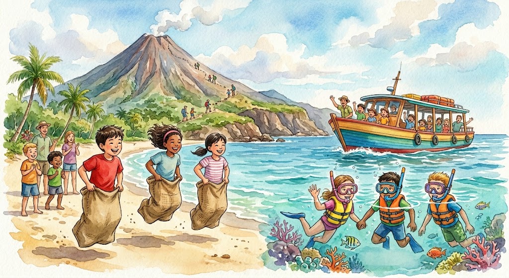YasuM115104's tweet image. 小学生の基礎英語 (12)
Q:外国の学校にも就学旅行はありますか？
ハワイやロサンゼルスの学校の旅行の話が聞けます。
"potato sack race"や"snorkeling"楽しそう！
#English #ハワイ #基礎英語