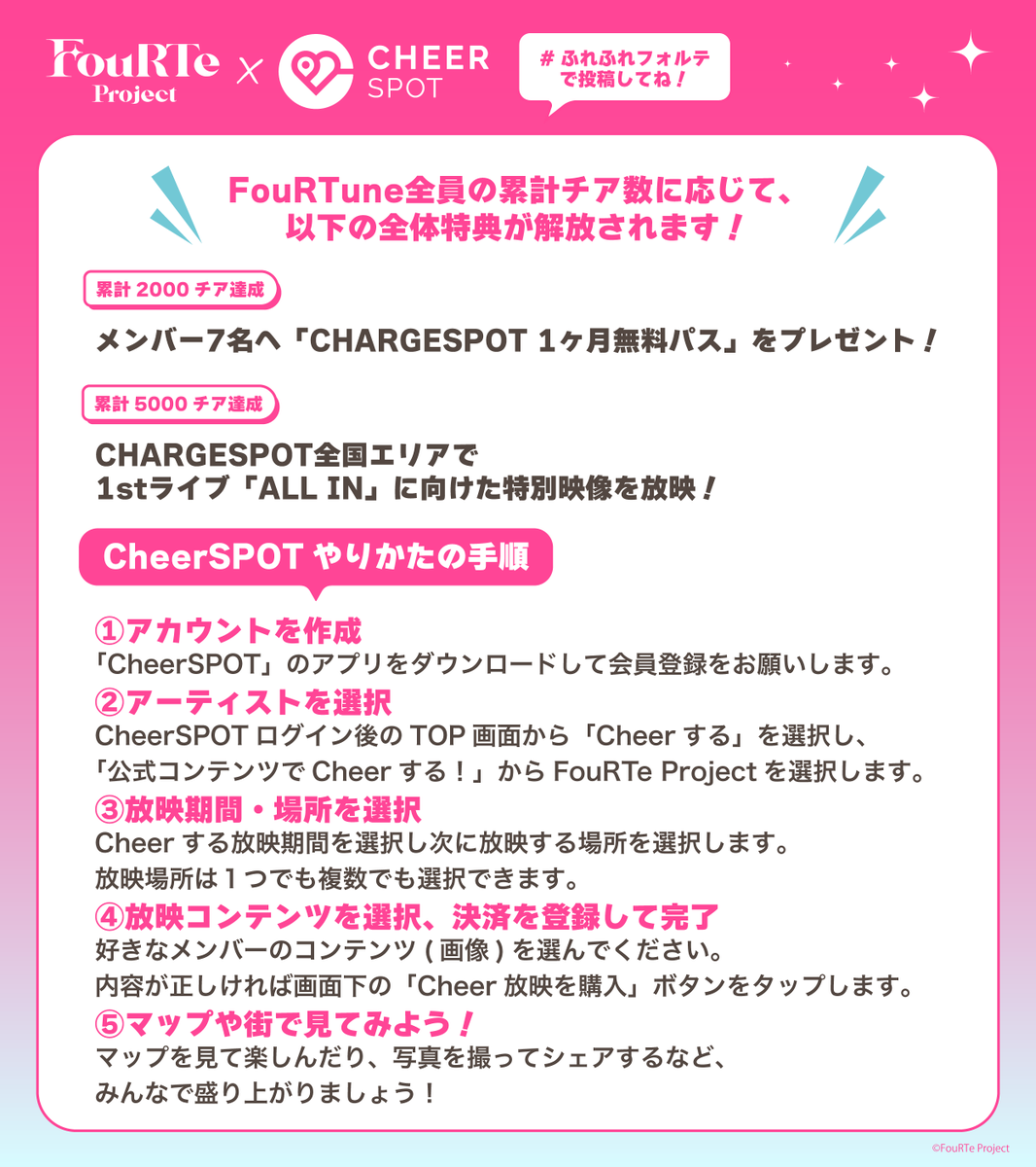 FouRTe_Project's tweet photo. 【🔥FouRTe Project × CheerSPOTコラボ🔥 】

2026/8/14(金)1stライブに向けてもっと多くの方々に知っていただくために、FouRTe Project × ｢CheerSPOT｣コラボが開始しました✨

｢CheerSPOT｣コラボだけの特別な特典も盛りだくさん‼️
#ふれふれフォルテ をつけてぜひご参加ください❣️

↓詳細はこちらをcheck↓
https://t.co/fMy4dbpYWC

↓YouTube動画↓
https://t.co/YdujB02pEe

#CheerSPOT #チアスポ #ふれふれフォルテ #FouRTe