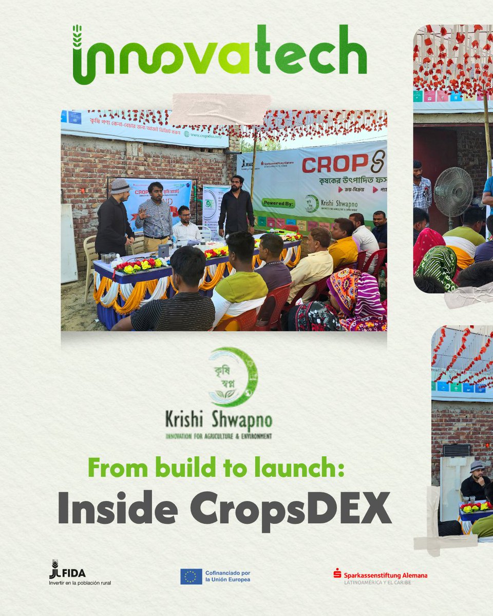 InnovatechLatam's tweet photo. Meet #KrishiShwapno 🇧🇩 and their solution, #CROPSDEX. A platform that connects farmers directly to markets, enabling traceability, fair pricing, and data-driven agriculture #IFAD #DSIK #EuropeanUnion https://t.co/qwCWX9gkpO