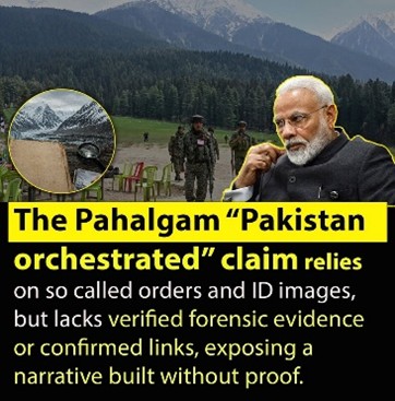 AkramMirha29475's tweet image. The "Pahalgam massacre" claims are crumbling as evidence appears forged. From recycled photos to baseless "Pakistani IDs," the BJP govt continues to use the "Pakistan Card" for political mileage and strategic demonization. #PahalgamAttack #FalseFlag #IndianMedia