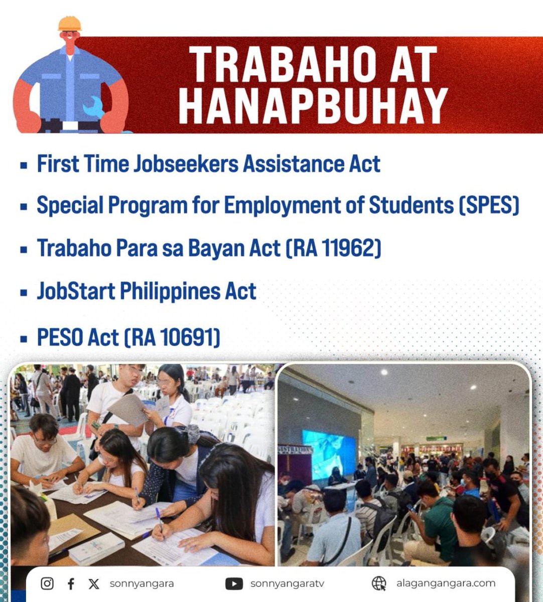 SonnyAngaraNews's tweet photo. SALUDO SA BAWAT MANGGAGAWA 💪🇵🇭

Secretary Sonny Angara: Araw-araw ninyong pinapagalaw ang bansa, at responsibilidad naming siguraduhin na ramdam ninyo ang suporta ng pamahalaan.

Mula po nung tayo'y senador hanggang maging DepEd secretary, patuloy nating itinutulak ang mga benepisyong direktang nakakatulong sa inyo tulad ng mas pinalawak na income tax exemption, pinataas na tax-exempt sa 13th month pay, 105-day Expanded Maternity Leave, libreng dokumento para sa mga first-time jobseekers, at pinahusay na promotion system para sa mga teachers.

1/2