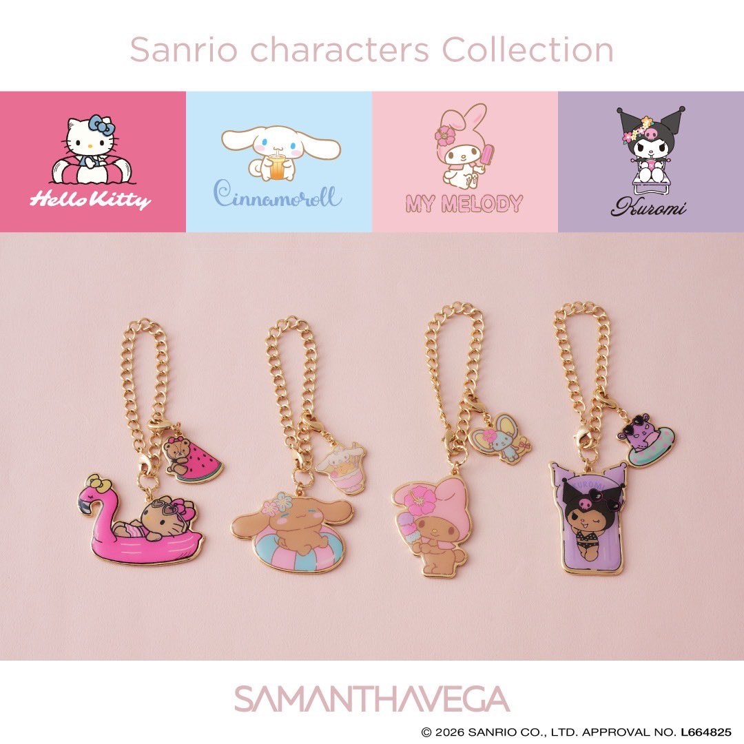 samantha_PR_ST's tweet image. 📢情報解禁！
サマンサベガから
バケーションシーズンにおすすめの
「#サンリオ キャラクターズ」コレクションが登場♡
「#ハローキティ」、「#シナモロール」、「#マイメロディ」、「#クロミ」がバケーションを楽しむ様子をデザインに落とし込んだ