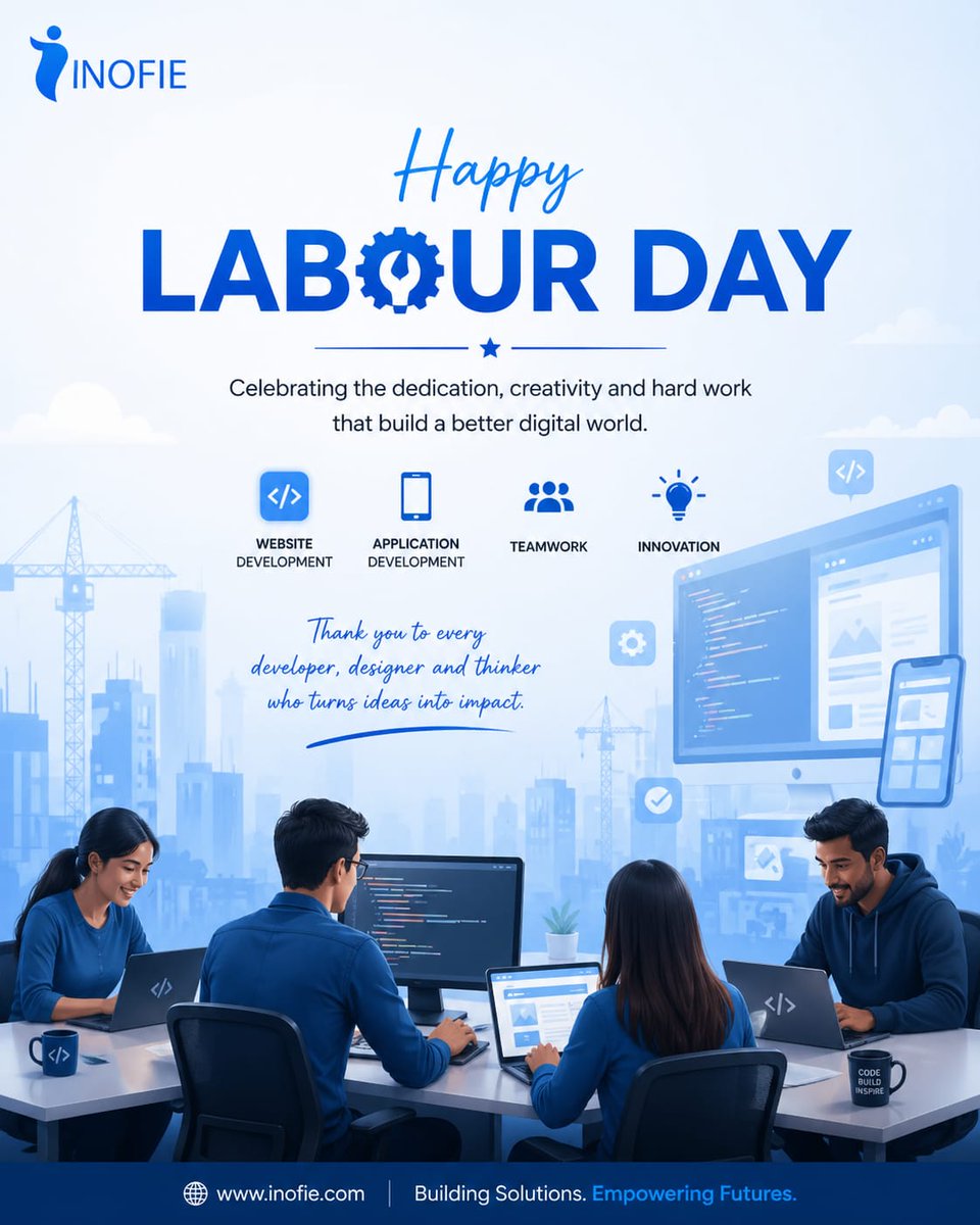 inofie's tweet image. 💼✨ Happy Labour Day!

Today, we celebrate the passion, dedication, and innovation of every developer, designer, and tech enthusiast who turns ideas into powerful digital solutions. 🚀

#HappyLabourDay #LabourDay2026 #TechLife #DevelopersLife #InofieTechnologies