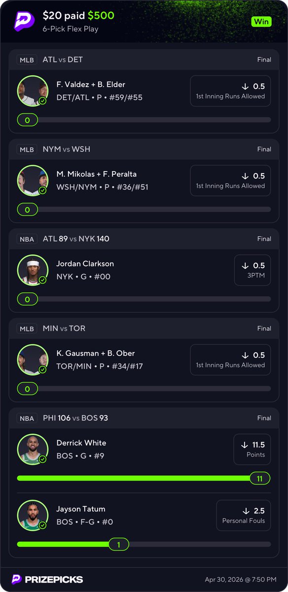 johnvsqz's tweet photo. 4 wins since Friday! 😎
I love @PrizePicks https://t.co/HJIRgnA89N