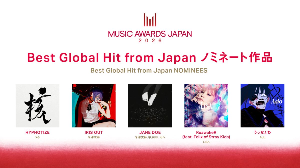 MusicChannel_J's tweet image. “MUSIC AWARDS JAPAN” Nominees Announced! Final Voting Period Starts! Award Ceremony to be Held on Jun 13!

Nominees: musicawardsjapan.com/nominees/

@MAJ_CEIPA
#MAJ2026 #MUSICAWARDSJAPAN
#Music #Jmusic #JRock #Jpop #MusicChannel_J #MCJ