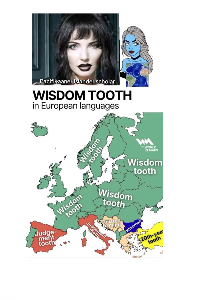 pacifikaaner's tweet image. Wisdom tooth in European languages #geography #map #maps #mapper #mapping #cartography #fact #facts #interestingfacts #interesting #fyp #meme #memes #dankmemes #dailymemes