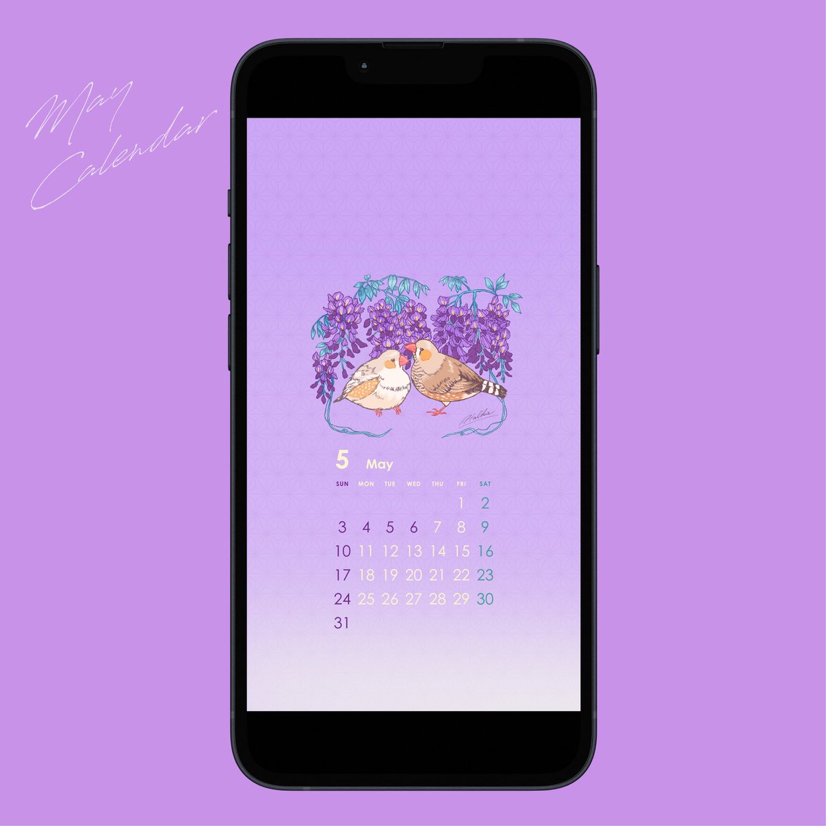 HALKA797's tweet image. スマホ用壁紙(2026年5月) by HALKA ( HALKA797 ) ∞ SUZURI（スズリ） suzuri.jp/HALKA797/digit… #suzuri #SUZURIのデジコン

5月のスマホ壁紙カレンダー追加しました！
今月はキンカチョウと藤です🕊