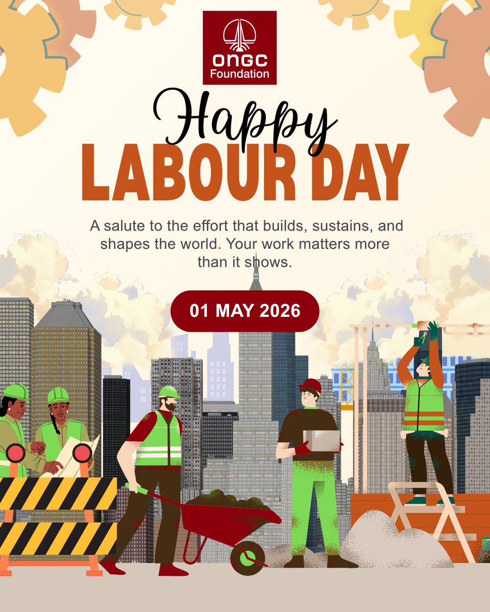 ONGC_Foundation's tweet photo. Honouring the backbone of our society on this Labour Day. Every effort counts, every worker matters. 
On this #LabourDay, let’s commit to fairness, dignity, and opportunity for every worker. Building a stronger society together.
#LabourDay #DignityOfLabour #CSR #ONGCFoundation https://t.co/GHj9a4GsHb
