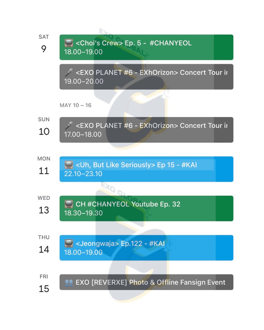EXOGlobal's tweet photo. SCHEDULE 📆 | 260501 #EXO Schedule for May 2026

📝 New schedules will be added when announced officially 

🔔 Add it to your Google Calendar using the link ⬇️
🔗 https://t.co/c1MEFCfPhF

⚠️ It is recommended to use PC or desktop version to save the calendar to your account

#엑소 @weareoneEXO