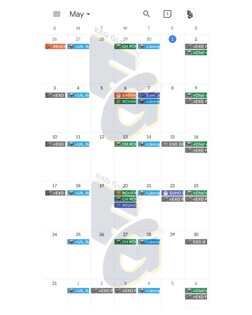 EXOGlobal's tweet photo. SCHEDULE 📆 | 260501 #EXO Schedule for May 2026

📝 New schedules will be added when announced officially 

🔔 Add it to your Google Calendar using the link ⬇️
🔗 https://t.co/c1MEFCfPhF

⚠️ It is recommended to use PC or desktop version to save the calendar to your account

#엑소 @weareoneEXO