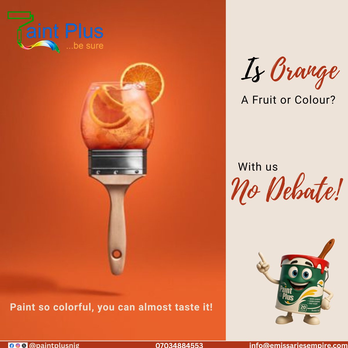paintplusnig's tweet photo. The long-debated question of whether the orange fruit or the color came first is irrelevant when you choose @paintplusnig paint. Our paint is so exceptional that you'll feel as if you can almost taste its quality! https://t.co/7OtUioiwjC
