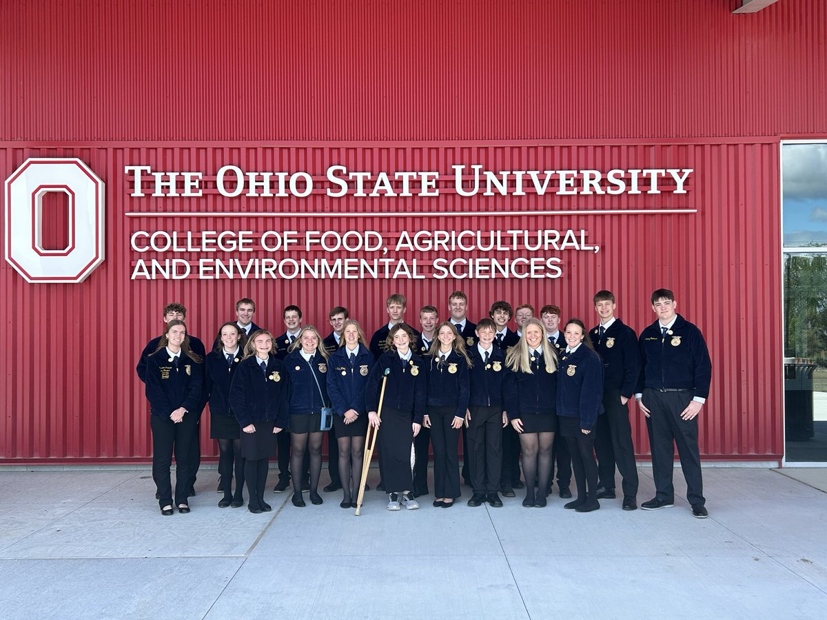 FLFFA's tweet photo. Day 1 of the 2026 State FFA Convention is in the books. We were inspired to ���Find a Way” during Session 1, spent some time in the Trade Show and Expo Hall and then toured the MALC (Multi-species Animal Learning Center) at Ohio State. Couple of the girls met a really friendly cow. https://t.co/ZiEnd2qxLN