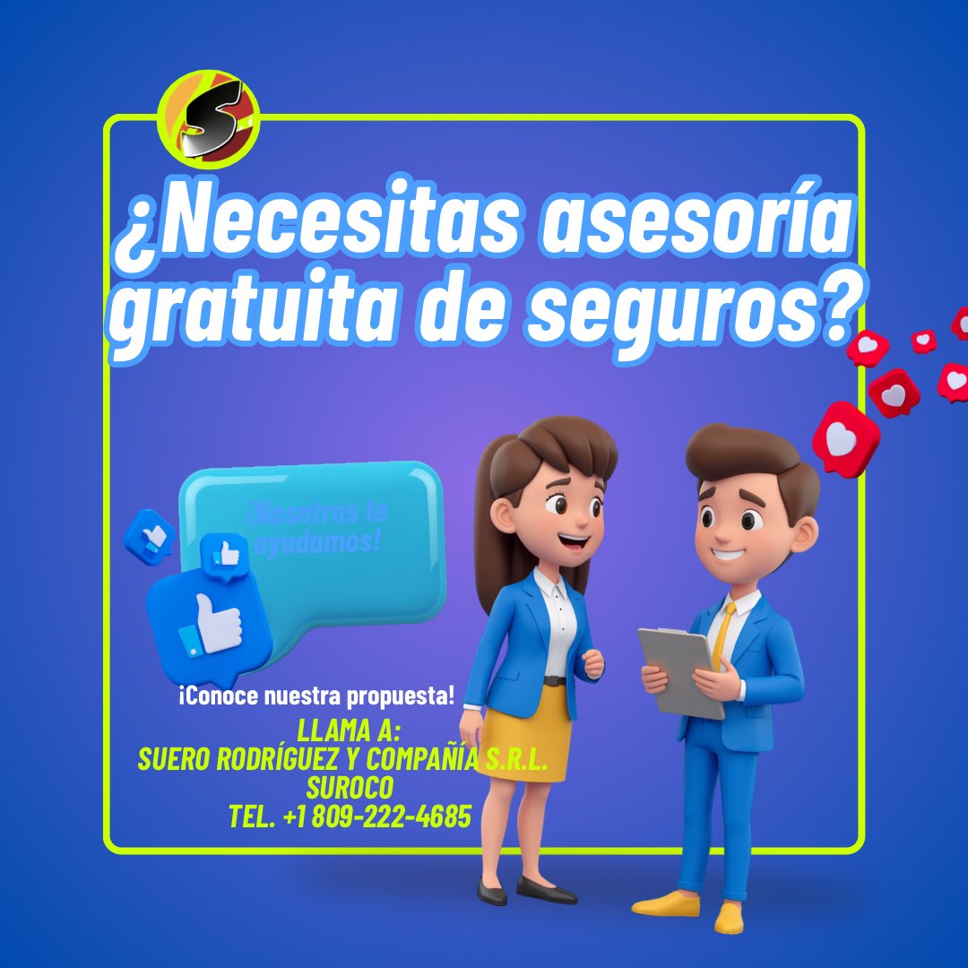 Tener un experto de tu lado no te cuesta más. Tu tranquilidad es nuestra prioridad y la asesoría es totalmente gratuita. Llama a Suero Rodríguez y Compañía S.R.L. (SUROCO). Tel. +1 809-222-4685/809-557-5350/829-470-5391 por WhatsApp/829-470-5390/829-470-6230/829-986-8156.