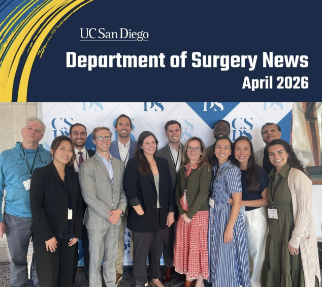 UCSDsurgery's tweet photo. Our April newsletter is out now 🎉 This month, read about advancements in care at East Campus Medical Center, Tom Alsaigh, MD's path to vascular medicine, surgical meetings and lectures, and more!

🔗https://t.co/0ZYF0wih2p https://t.co/iTfM1M7vkl
