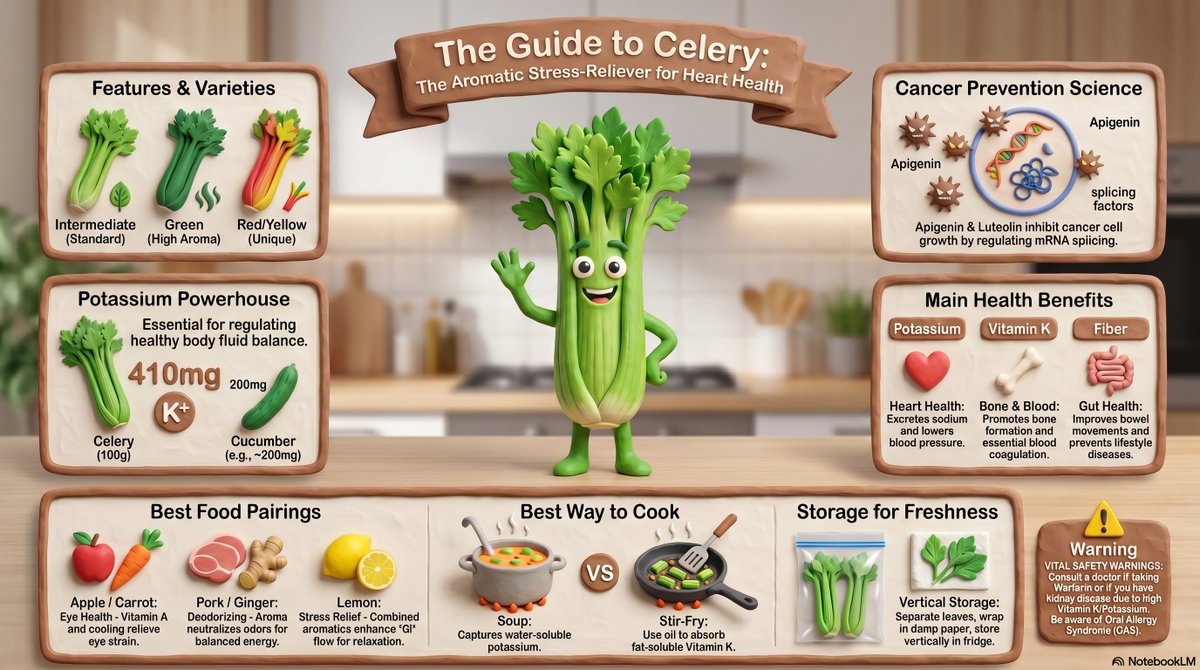 onepagehealth's tweet image. Celery is a nutritional powerhouse! At 12kcal/100g, it helps lower blood pressure and stress. Pro tip: Don't toss the leaves—they're rich in Vitamin K. Pair with oil for better absorption. ✨
#CeleryBenefits #HealthyEating #Superfood #NutritionTips #CleanEating