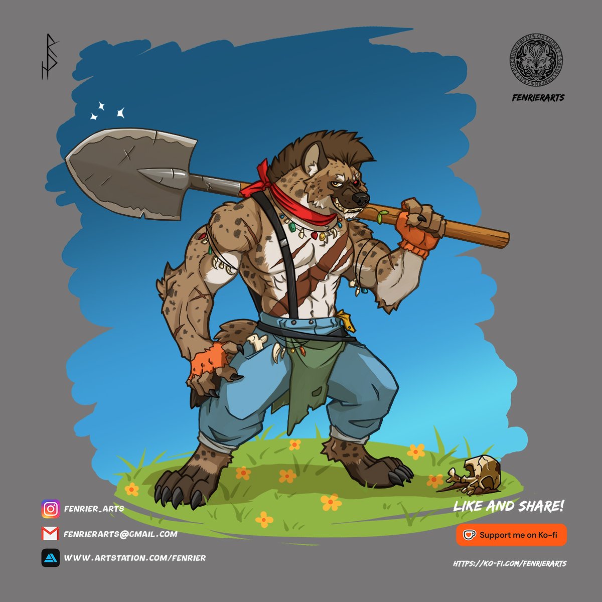 FenrierArts's tweet image. #Paizo #Pathfinder #Gnol #Hyena #Furry #Therian #Werewolf #DandD   
Just learned Hyena day just pass a few days ago. A bit late but here is my Gnoll, Dag Grimfang the Barbarian/gardener in his lil yard were he tend to his plants by fertilizing them with corpses of his enemy's