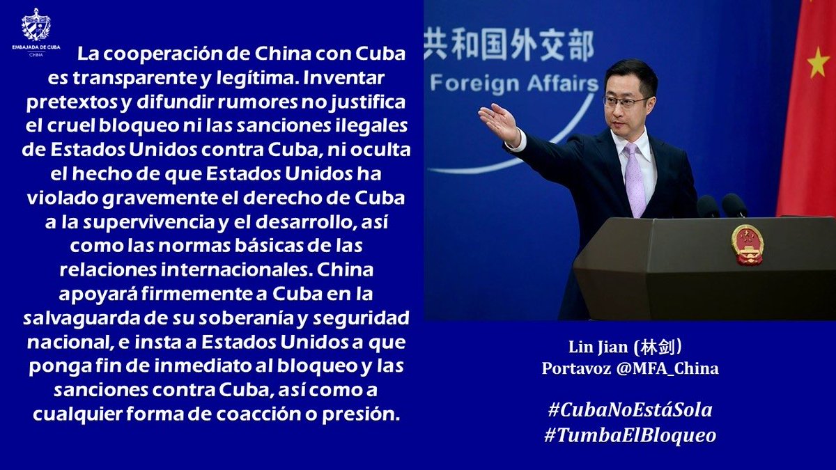 CubaMINREX's tweet photo. 🇨🇺🇨🇳 Agradecemos a China su firme e invariable apoyo a Cuba en la salvaguarda de su soberanía y seguridad nacional.

#CubaNoEstáSola https://t.co/Rko1BhE014