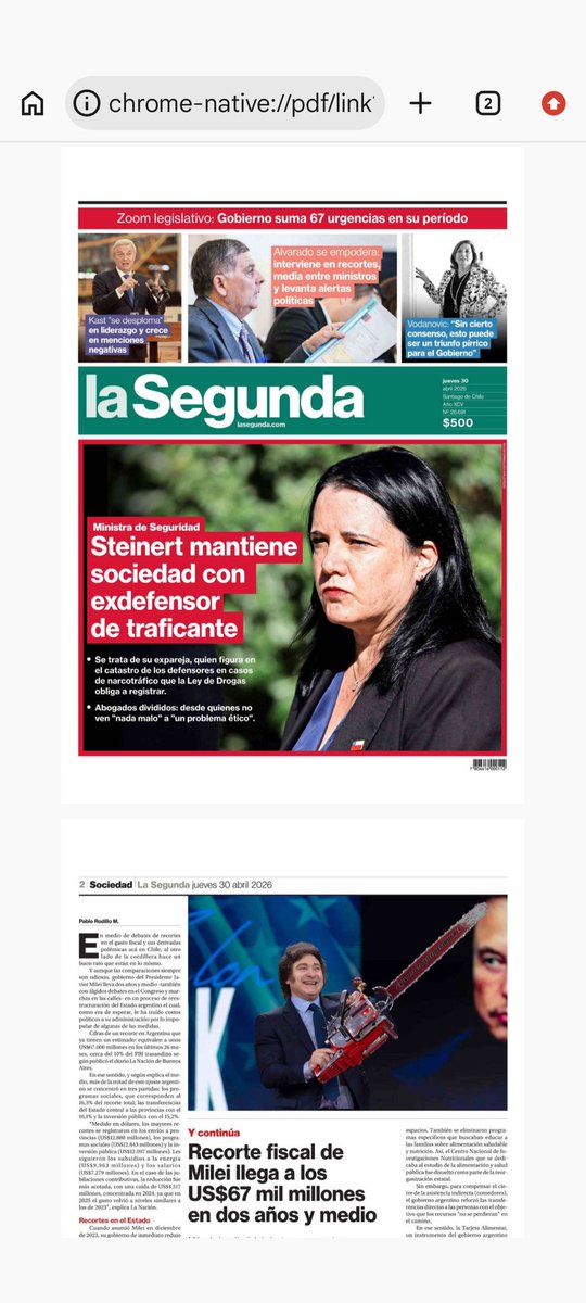 brigadachacon's tweet photo. @MinSteinert le recomendamos ministra ,ampliar la querella a este pasquín comunista que es @La_Segunda ,porque le dedico un par de pag a su tema https://t.co/2IP53I29MS
