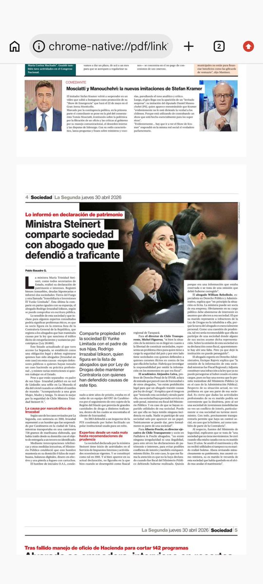 <a href="/MinSteinert/">Trinidad Steinert</a> le recomendamos ministra ,ampliar la querella a este pasquín comunista que es <a href="/La_Segunda/">laSegunda</a> ,porque le dedico un par de pag a su tema