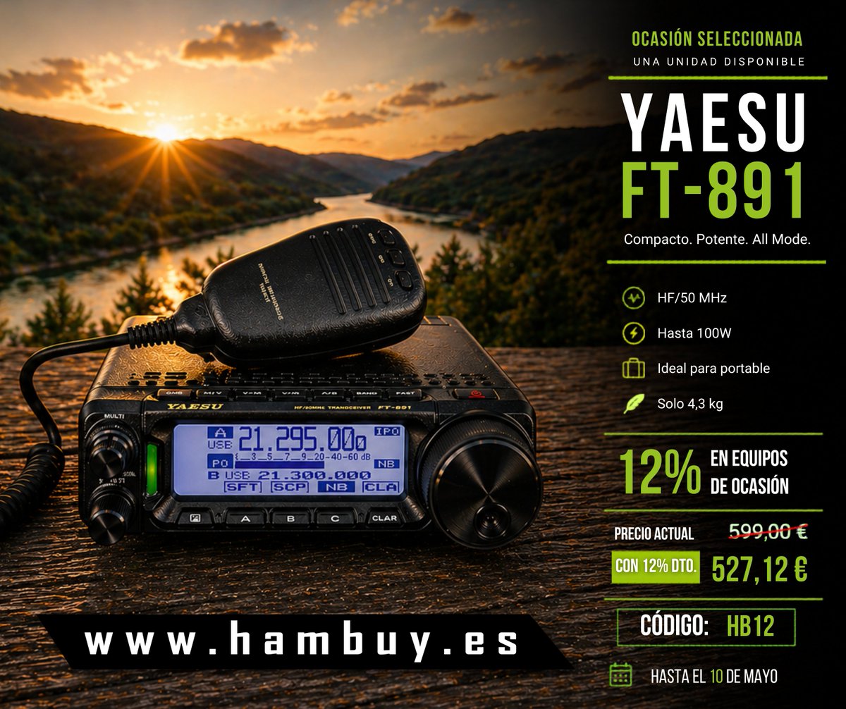 HAMBUY_EC5AN's tweet photo. En ocasión, normalmente solo hay una unidad.
Cuando aparece el que encaja, conviene no dejarlo pasar.

🔥 12% en equipos de ocasión

🏷 Código: HB12
📅 Hasta el 10 de mayo

🌐 https://t.co/QlyLyt4zIs

#hambuy #hamradio #radioaficion #radioaficionados https://t.co/Cslscp6UeM