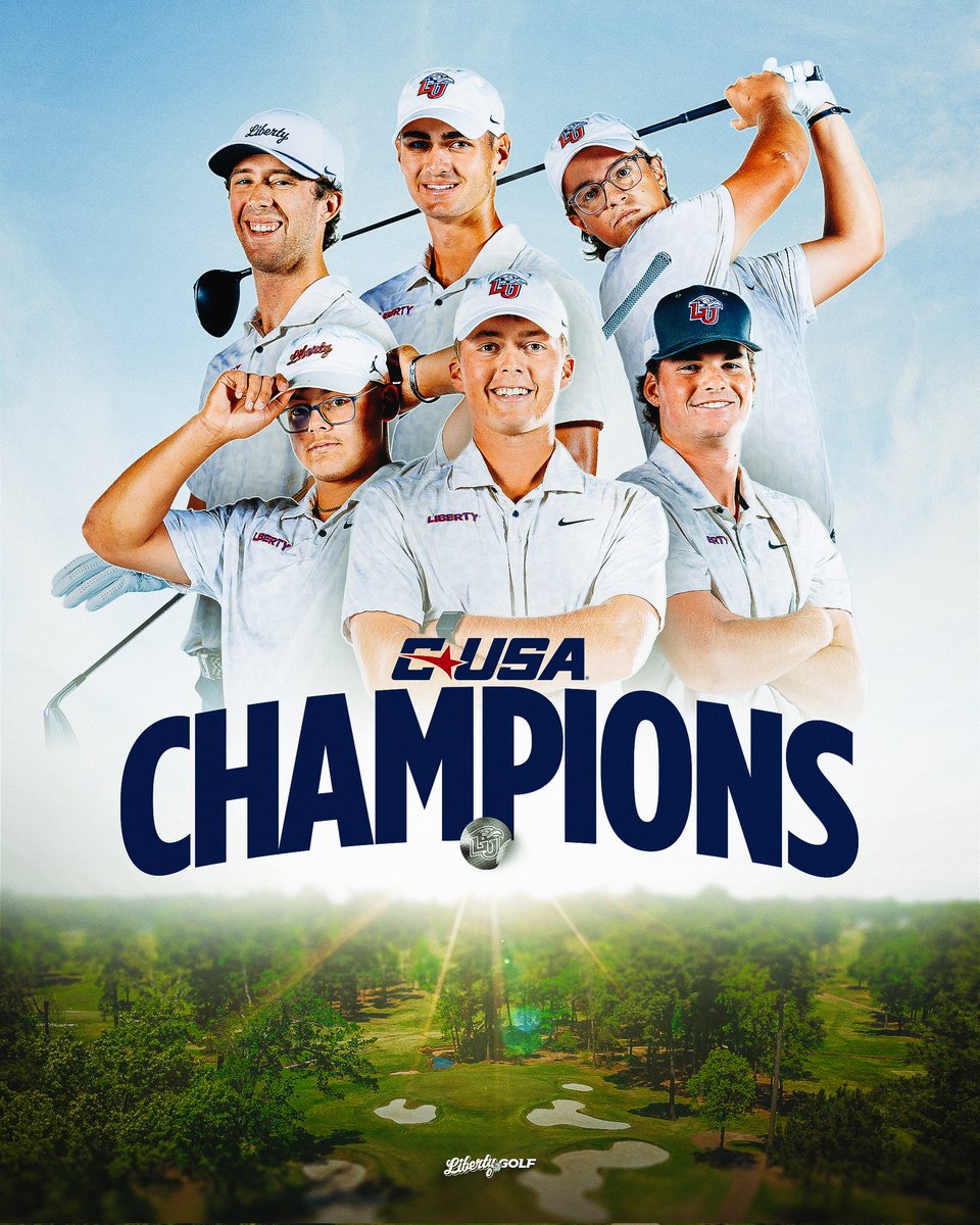 LibertyGolf's tweet photo. Champions again 🏆

Liberty claims its second @ConferenceUSA Championship in the last three seasons and the program's ninth overall conference title.

#CommitToSomethingSpecial | #RiseWithUs https://t.co/st1rasAmXk
