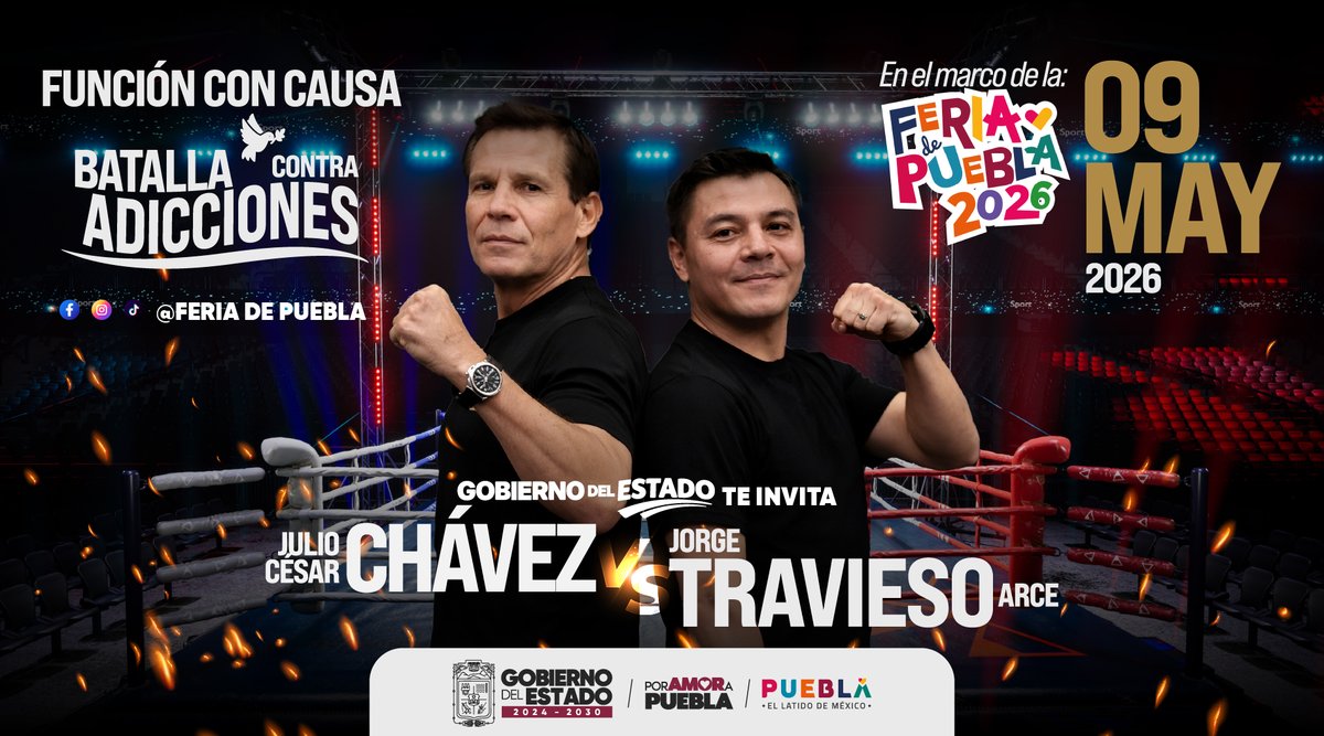 🥊🔥 ¡Vive una noche histórica de boxeo!

El próximo 9 de mayo, los campeones Julio César Chávez y Jorge "El Travieso" Arce se enfrentarán en un duelo de leyenda en la <a href="/FeriaPuebla/">Feria de Puebla</a>, un evento que reunirá experiencia, pasión y emoción sobre el ring. 🌟🥊🎟️

Asegura tu lugar y