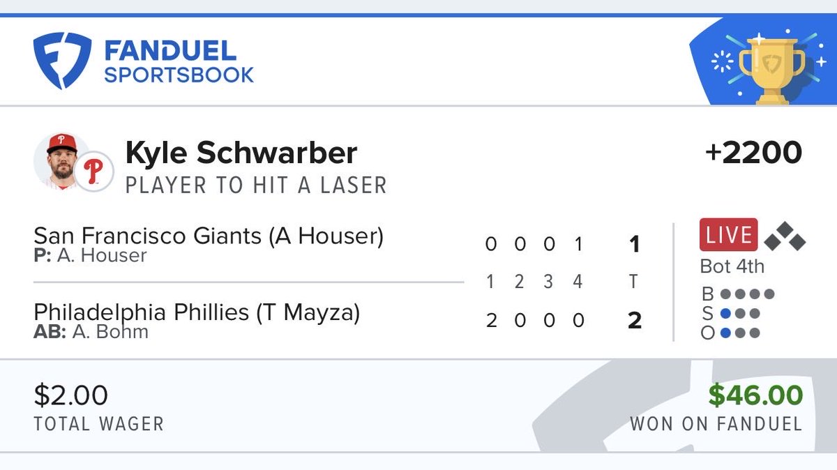 DRichII36's tweet photo. 2x Schwarber Lasers were free today using the @PropFinderApp Exit Velo data. 

Game 1 ✅
Game 2 ✅

Best research tool on the market. https://t.co/HvfzteJOZz