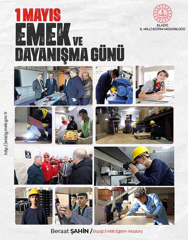 elazigmem's tweet photo. 1 Mayıs Emek ve Dayanışma Günü’nü kutluyor; alın teri, gayreti ve fedakârlığıyla ülkemizin yarınlarına değer katan tüm emekçilerimize sağlık, huzur ve başarı diliyoruz.

Başta eğitim ailemizin kıymetli mensupları olmak üzere; emeğiyle, üretimiyle ve özverisiyle hayatın her alanına katkı sunan tüm çalışanlarımızın 1 Mayıs Emek ve Dayanışma Günü kutlu olsun. @tcmeb @beraat #elazığ