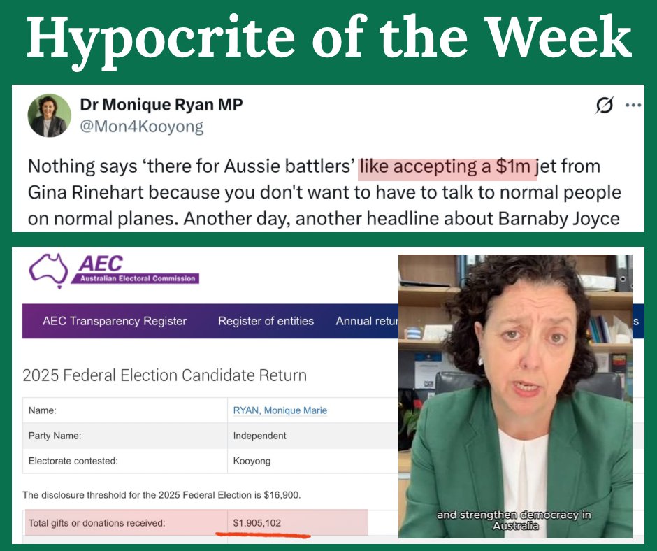 Nothing says “I’m a complete bald-faced hypocrite” more than Mon “Put on Your Mask” from Kooyong throwing a tantrum about One Nation accepting a small single-prop plane so they can get around regional towns that don’t have regular domestic airline services 

— especially when she