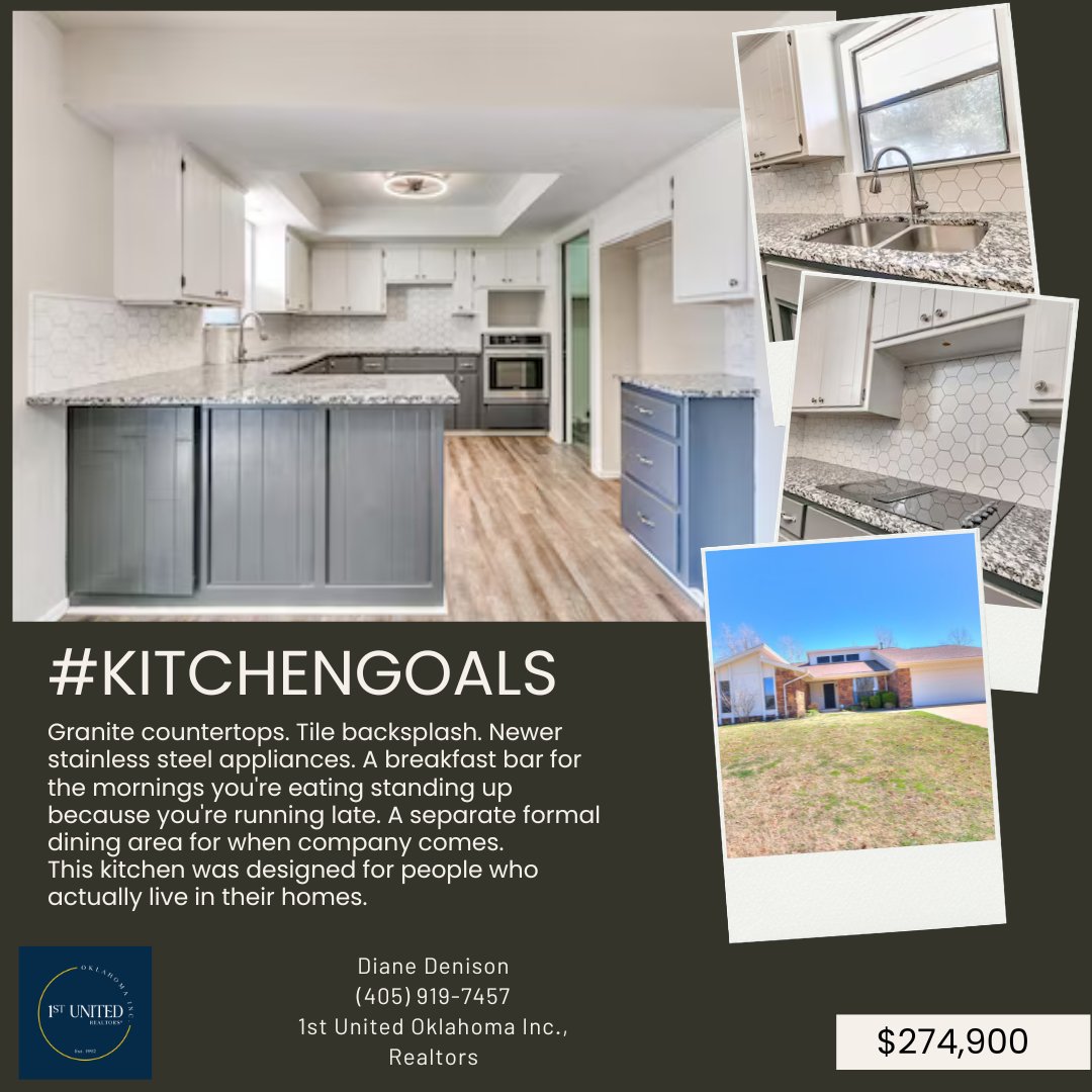 DDenisonRealtor's tweet image. $274,900 | 3 Bed | 2.5 Bath | 2,181 Sq Ft | Yukon
Let's talk about the kitchen at 12004 Royal Coach Dr. because it deserves its own moment.
Diane Denison | (405) 919-7457 | 1st United Oklahoma Inc.
 #KitchenGoals #OklahomaRealEstate #DianeDeninsonRealtor #1stUnitedOklahoma