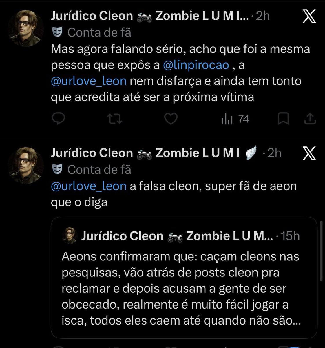 wongdaily's tweet photo. e falando em perseguição, ela VOLTOU a perseguir a mesma pessoa que estava no grupo cleon que discordou dela, pois acha que ELA quem fez/ordenou fazer o exposed, detalhe: a garota é francesa e nunca tivemos contato, além de desequilibrada, é burra igual uma porta https://t.co/AffiAQooH9