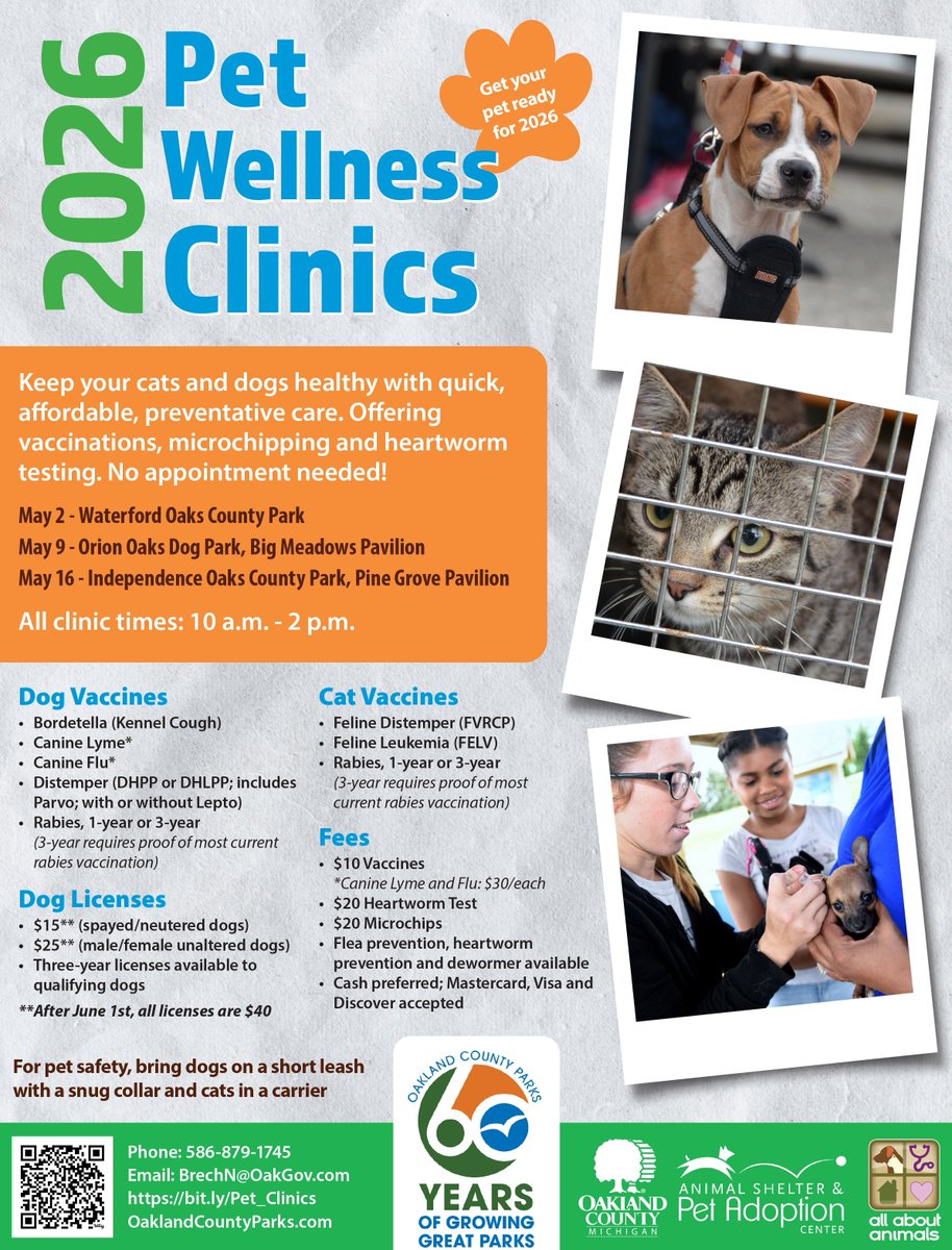 This Saturday! $10 shots, $20 Heartworm Testing, $20 Microchips. Heartworm prevention and dog licensing on site. No residency or appointments needed. Waterford Oaks Park. 10 am - 2 pm allaboutanimalsrescue.org/veterinary-ser…