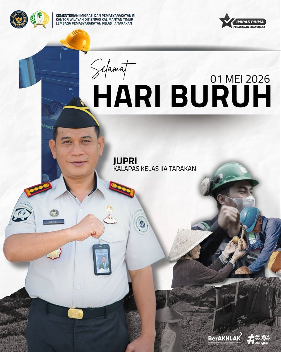 LPTarakan1's tweet image. Selamat Hari Buruh!
Kerja keras, ketulusan, dan tanggung jawab adalah wujud nyata pengabdian. Teruslah menjadi garda terdepan dalam pembinaan yang bermartabat di Lapas Tarakan.
#kemenimipas
#ditjenpas
#guardandguide
#pemasyarakatan