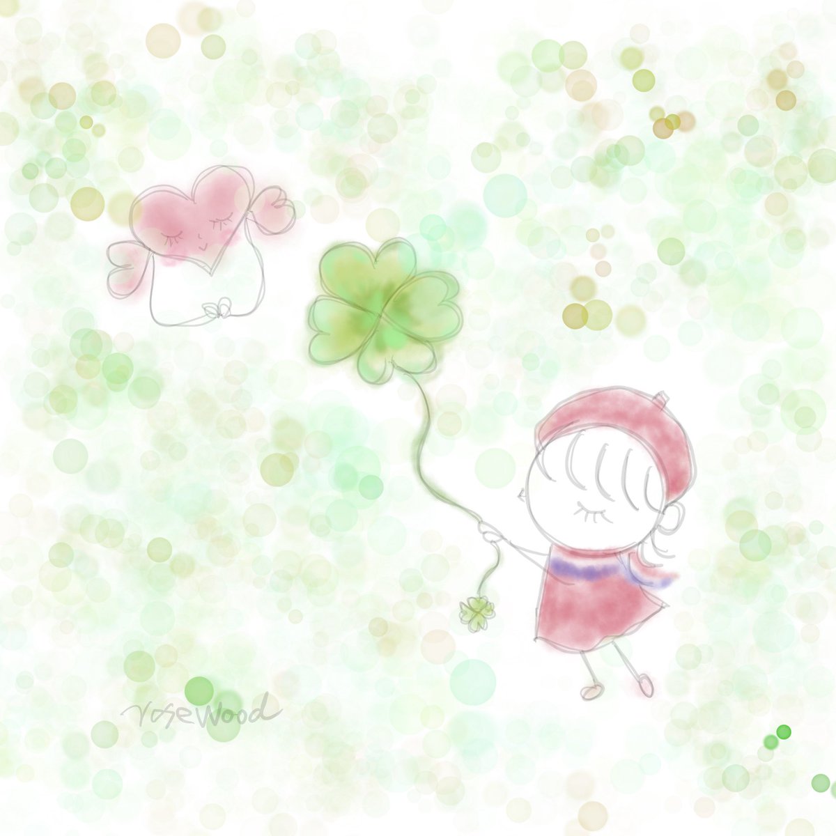 messaage_art_jp's tweet image. 朝の癒しの一枚を✨今日から5月🍀今月も良いことがたくさんあることを願って✨四葉のクローバーを贈ります🍀✨
#朝の癒し　#四葉のクローバー　#lucky #イラスト　#癒しアート　#minneで販売中　#creemaで販売中　#ココナラで出品中